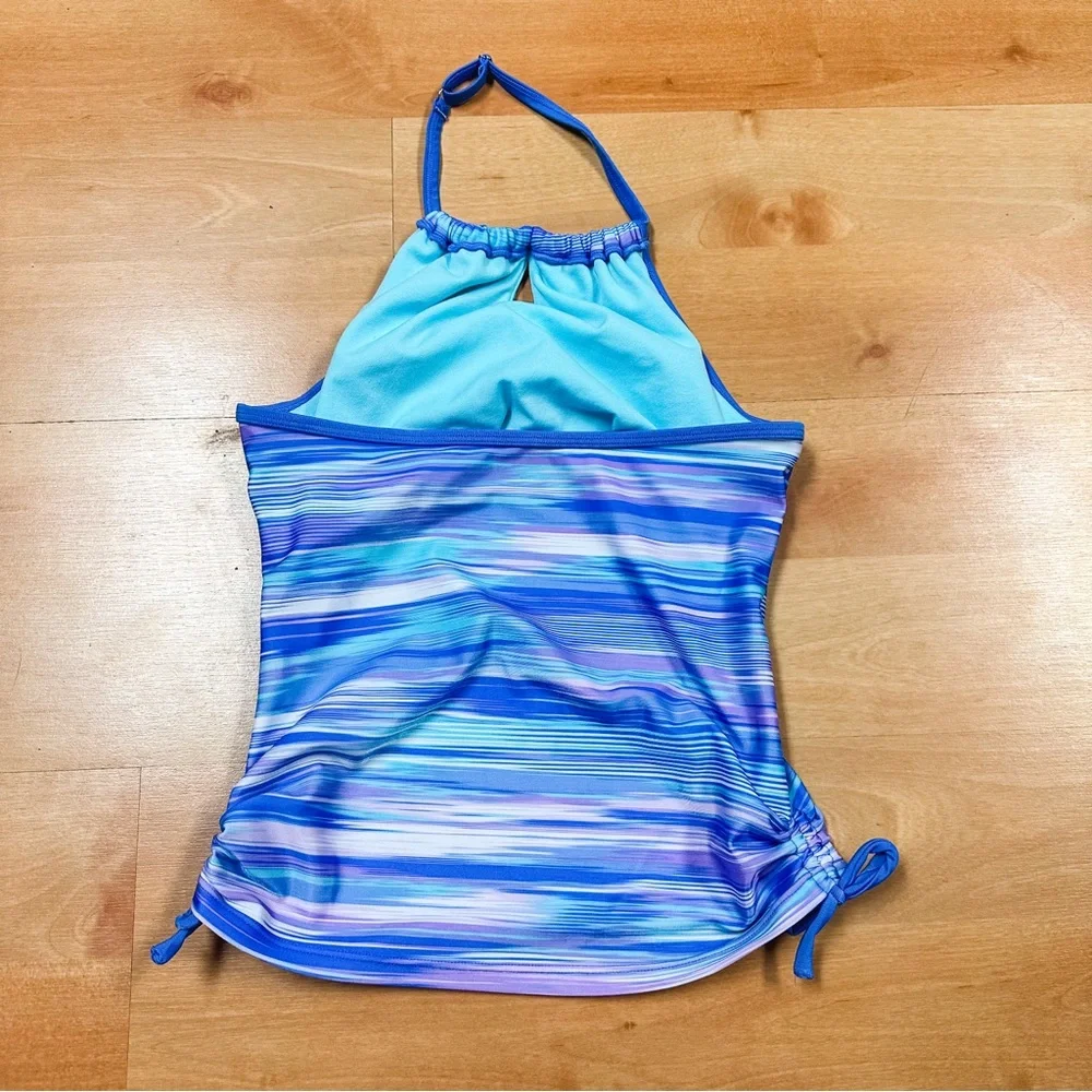 Free Country Blue Crochet Print Halter Tankini Set Girls Size 14
